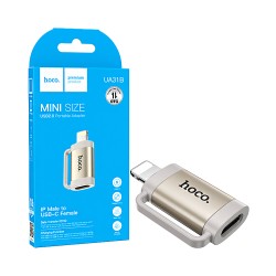 Adaptador Hoco UA31B Lightning Macho Para Tipo-C Fêmea Cinza